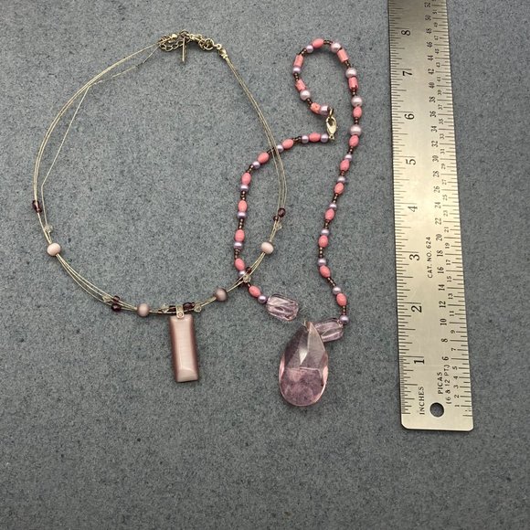 As Is Necklace Lot DIY Craft Purple Moonstone Pendant Pink Teardrop Barbie Retro - Picture 8 of 8